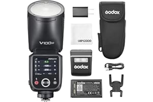 Godox V100-N 100W TTL CameraFlash per Nikon, 2.4G Wireless Testa Rotonda Fotocamera Fash con FlashEsterno SU-1,HSS 1/8000s 2980mAh Flash Batteria al litio, Godox V1Pro N Aggiornato