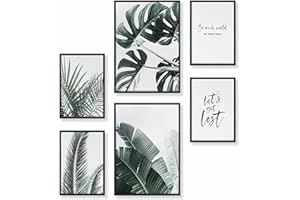 Heimlich® Tableau Décoration Murale - SANS Cadres - Set de Poster Premium pour la Maison, Bureau, Salon, Chambre, Cuisine - 2 x (30x42cm) et 4 x (21x30cm) | »Palms & Monstera «