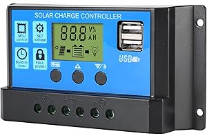 Anern Regolatore di Carica Solare 30A 12V/24V Automatica Regolatore di Carica del Pannello Solare PWM con Display LCD e Doppia Porta USB