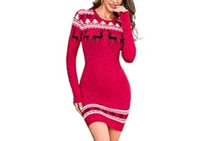 Irevial Vestito Lavorato A Maglie da Natalizio Donna Abito Maglione Invernale di Natale Scollo Rotondo Maglioni Maglia Lungo S-XXL