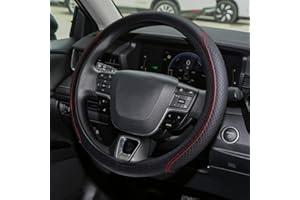 deemars Coprivolante per Auto, 15 Pollici Coperture Universali in Pelle Microfibra, Protezione Antiscivolo per Il Volante Dell'auto, Accessori Interni per Auto per Uomini e Donne (Nero rosso)