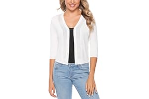 Sykooria Cárdigan Mujer Bolero 3/4 Mangas Chaqueta Punto Corto Elegante Bolero de Punto Mujer en V Botones para Fiesta Vacaciones Diariamente