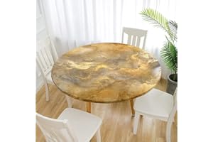 FANSU Round Tablecloth Waterproof Wipe Clean, Circular Tablecloths Fitted Elastic Edged, Stain Resistant Polyester Table Cover for Dinning Room Kitchen Picnic Party (Stone texture,Diameter 100cm)