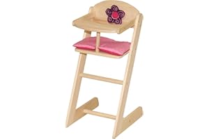 roba Seggiolone per Bambole Happy Fee, con Fiore, Legno Naturale, Cuscino Rosa