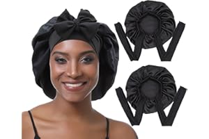 EBONNT 2Pcs Bonnet Satin Cheveux Nuit Bonnet en Soie pour Femmes Cheveux Taille de tête Ajustable bonnet de Nuit pour Cheveux bouclés