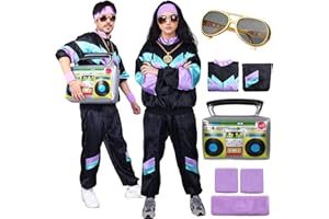 MARYPARTY 80er Jahre Outfit Damen Herren, Kostüm Trainingsanzug Jacke Hose, Retro Anzug Kostüm, 80er 90er Jahre Herren Damen, Party Accessoires für Faschingskostüm Karneval (schwarz, M(160-175 cm))