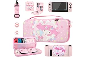 RHOTALL custodia da trasporto per Nintendo Switch, rosa custodia da viaggio accessori per Switch con guscio protettivo, tracolla, custodia per carte di gioco, protezione schermo e 2 tappi per pollice