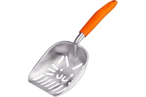 MengH-SHOP Paletta per Lettiera Gatto Alluminio Setaccio per Gatt con Comoda Gomma Manico Lungo Impugnatura per Gatto Facile da Pulire,Strisce di Gatto