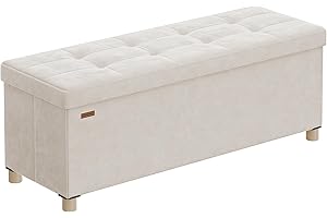 SONGMICS Storage Ottoman, 38 x 110 x 40 cm, Folding Storage Bench with Lid, Footstool, Footrest, 112 L, Velvet Surface, for Bedroom, Hallway, Living Room, Cappuccino Beige LSF0518W03