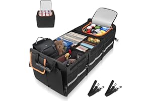 HOYIYOBI 105L Rangement Coffre de Voiture, Trunk Organizer Organisateur Coffre Voiture avec 25L Sac Isolant Amovible, 7 Compartiments Ajustables,Sac de Rangement Pliable avec Couvercle,Fond Antidérapant