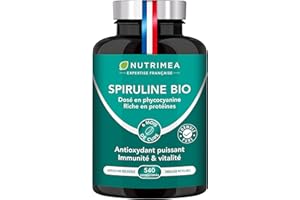 LABORATOIRES NUTRIMEA Spiruline BIO - Sans Excipients & OGM - 19% de Phycocyanine - Riche en Protéines, Fer & Antioxydants - Nutrimea - 540 Comprimés Vegan de 500 mg - 6 Mois de Cure - Fabriqué en France