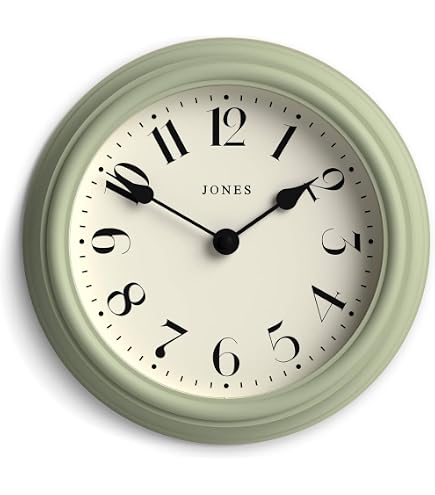 Horloge Murale Ronde JONES CLOCKS - Design Floral, Cadran 25 Cm, Finition Faux Bois - Pour Cuisine, Salon, Bureau - 9