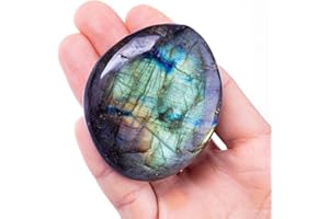 MAGGIDEA Labradorite Healing Stones, Natural Palm Stone, Healing Crystals Polished Gemstone Irregular Banded Pocket Worry Stones with Energy - Large Size Reiki Crystal Used for Intuition (Palm Stone)