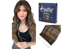 Fshine Extension Biadesive Capelli Veri 30CM 20Pcs Invisibili Extension Tape in Human Hair 30g Biadesivo Extension Colore 2 Castano Scuro Con 6 Castano Medio Balayage 2 Marrone Scuro Extension Lisci