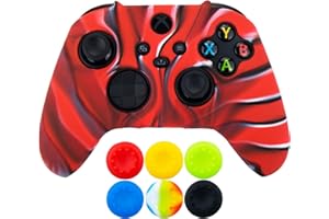 9CDeer 1 Piece of Silicone Protective Thick Cover Skin + 6 Thumb Grips for Xbox Series X/S Controller Camouflage Red