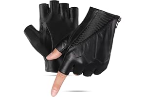 GSG SINCE 1998 GSG Gants Demi Doigts pour Homme en Cuir Gants de Conduite En Cuir Sans Doigts Peau De Mouton M16515