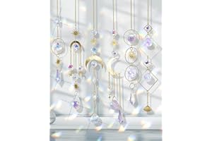 XUBX Set of 6 Window Hanging Crystal Suncatcher, Gold Moon Star Sun Catchers, Colorful Hanging Pendant Ornament Crystal Glass Balls for Window Bedroom Car Kitchen Home Garden Office Party Wedding