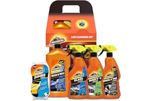 Armor All, 5-Piece Car Cleaning Kit, For Exterior Cleaning, Includes Glass Cleaner, Wash & Wax, Jumbo Sponge, Wheel & Tire Cleaner and Insect Remover, Car Gift Set,Ideal for Car & Motorcycle Detailing