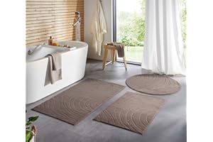 ‎TARACARPET Taracarpet Badematte Badvorleger Homestyle rutschfest waschbar Badezimmerteppich Badewannenmatte, Badteppich, Duschmatte Badezimmer saugfähig Weich auch als Set Taupe abstrakte Wellen 060x120 cm