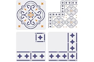 FINGERINSPIRE 3 pcs Floor Tile Stencil 30x30cm Reusable Border & Corners Stencils Moroccan Wall Stencils for Painting Concrete Stencils for Patio, Floor Tile, Wall. Home Decoration