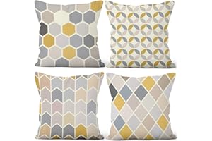 Aoihrraan Fundas de Cojines Juego de 4, Forma Geométrica Moderna Gris Amarillo Minimalista Cuadrado Corto De Felpa Suave Funda De Almohada Para Sofá Dormitorio Silla Coche Decoración Del Hogar 40x40cm