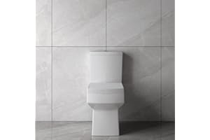 ACEZANBLE Bathroom Square White Ceramic Modern Toilet Close Coupled Pan Soft Close Seat WC