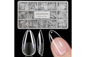 XIAOHEBAN Nagel Tippar Mandel M 300st - 13 Storlekar Nails Tips Medium Almond Pre-Buff, LöSnaglar Tippar FöR Naglar, FöR NagelföRläNgningar Och GöR-Det-SjäLv-Nagelkonst Hemma, Nageltippar
