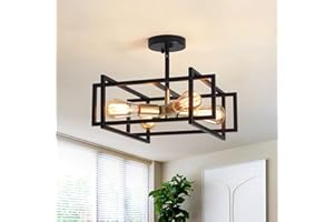 ‎LWYTJO LWYTJO Deckenleuchte Vintage Schwarz Gold E27-4 Licht Wohnzimmer Deckenlampe Industrial Style, Deckenlampe Schwarz Metall Deckenleuchte Kronleuchter für Schlafzimmer, Küche, Esszimmer, Flur