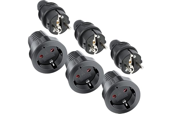 AXFEE 6PCS Schuko-kontakt och Anslutning, Schuko-kontakt + Honuttag Set, Vattentätt IP44, 250V 16A schuko kontakter, vattentät nätkontakt, skyddskontakt