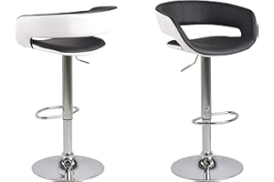AC Design Furniture Jack Juego de 2 Taburetes de Bar, Al.: 104 x An.: 54,5 x Prof.: 48,5 cm, Negro/Bianco/Cromo, Cuero Sintético/Metal, 2 pz
