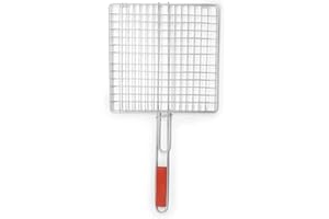 PLASTIFIC Parrilla para barbacoa de mango largo, portátil y plegable, de acero inoxidable, para pescado/vegetal/filete/camarón, alambre de hierro (parrilla plegable grande de 30 x 30 cm)