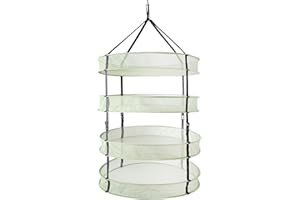 iPower 2ft 4Layer Green Mesh Hanging Herb Drying Rack Dry Net With Foldable Heavy Rings, Collapsible Hydroponic plant Bud Heavy Duty Hang Dryer Net