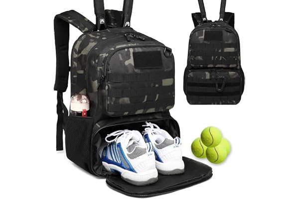 BlesMaller Sac à dos de tennis tactique avec compartiment à chaussures et protection pour raquette de tennis pour homme et femme