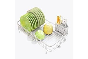 SAYZH Scolapiatti, Espandibile (32,5 cm-54,6 cm) Scolapiatti Con Portautensili Portabicchieri, Scolapiatti An Acciaio Inossidabile e Set Scolapiatti Per Bancone Della Cucina（bianco）