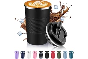 Volhoply Resekaffemugg, rostfritt stål, isolerad, flip-lock, återanvändbar, dubbelvägg, vakuum, kaffekopp, bärbar, läckagesäk