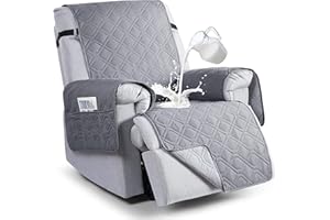 LINGKY Sesselschoner für Relaxsessel Fernsehsessel 1 Sitzer Gesteppt Sesselschoner Sesselauflage Relax mit Armlehnen und Taschen Wasserdicht Sesselüberwürfe Sesselbezug (Hellgrau,Klein)