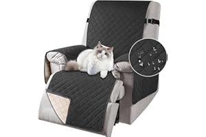 LIEBERWELL Recliner Chair Cover Waterproof, Quilted Chair Sofa Cover Washable with 2 Non-Slip Elastic Straps & 3 Side Pockets, Anti-fouling 1 Seats Recliner Armchair Slipcover for Pets Furniture Protector