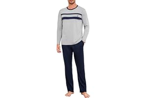 Marvmys Pyjama Homme Hiver Chaud Coton Col Rond Ensemble Pajama à Manches Longues Vêtements De Nuit Deux Pièces Confortable Doux S-3XL