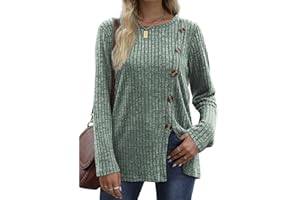 Zetieny Jerséis para Mujer Blusa Tops de Manga Larga Camiseta Informal Suave Botones Sudadera con Abertura Frontal