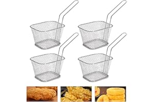 ZACUDA 4 PCS Chip Baskets Mini Chip Serving Frying Baskets Square Stainless Steel Food Presentation Baskets Strainer Deep French Fry Baskets with Handles for Chips Shrimp Onion Rings Vegetable, Silver