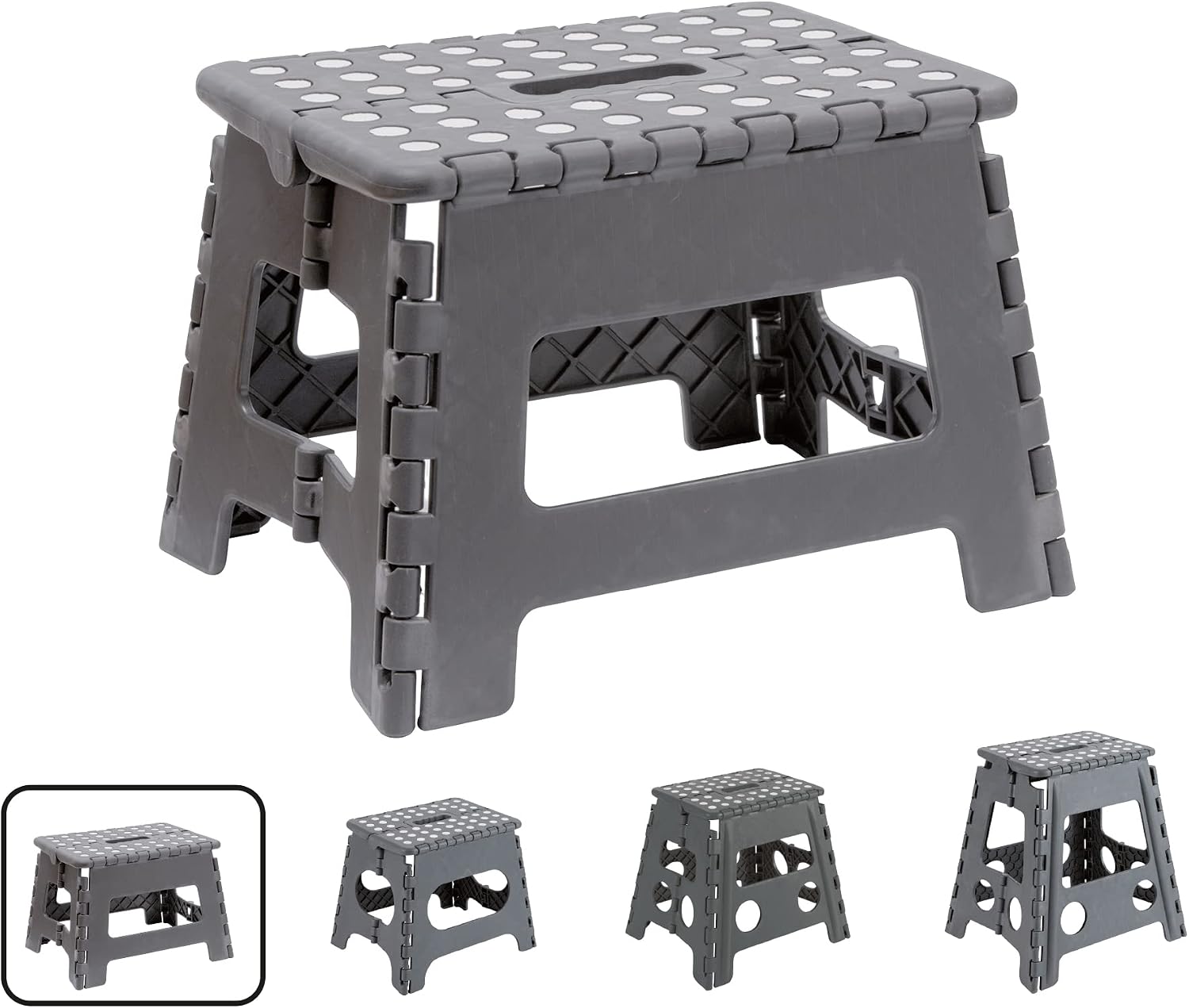ARREGUI TB-022-G Taburete Plegable Cocina o Baño | Escalera Plegable Pequeña | Taburete Infantil | Banqueta Baño | Escalón Plegable para Adultos y Niños (hasta 150Kg) | 22 cm de Altura | Gris