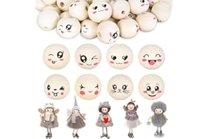 HOMIRTY Pack of 80 Wooden Beads Round Wooden Beads with Face 20 mm Wooden Balls with Face Smiling Face Adorable Face for DIY Decorations Jewellery Worry Worry Worry Accessories Craft Beads