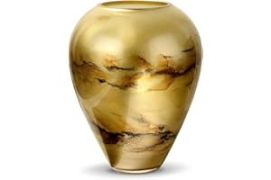 Terroso - Vase - Verre Or soufflé à la Bouche - Aspect Luxueux, élégant et stylé - 33 cm de Haut - Aspect marbre - Vase à Fleurs