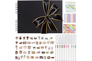 DazSpirit Album Photo Scrapbooking avec Ruban Noir Bordé d'Or, 80 Pages Noires, Livre Photo avec 12 Marqueurs Métalliques, 11 Planchettes de Stickers, Livre d'or pour Mariage & Anniversaire, Noir