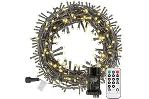 ‎NURKOO Led Lichterkette Strom 15M 100 mit Fernbedienung Timer Merkfunktion Steckdose IP65 Wasserdicht für Innen und Außen,Niederspannung, Warmweiß für Party, Weihnachten, Garten