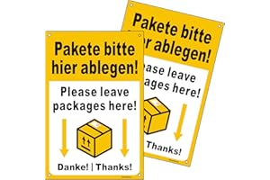 ‎GOODVIA Goodvia Paket Bitte Hier Ablegen Schild 20 x 30 cm Kunststoff Schild mit Selbstklebend Leave packages here Aufkleber mit UV Schutz für Außenbereich Innenbereich