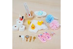 YUNSTK Wichtel Zubehör, 23 pcs Miniatur Wichtel Badewanne, Wichtel Badeset mit Mini Zahnpasta ZahnbüRste Badeschwamm Ente Klopapier Rollen, Wichtel ZubehöR Bad für WichteltüR Weihnachten Deko