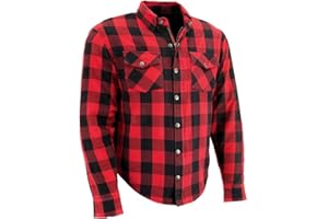 Milwaukee Leather MPM1631-Camicia da Motociclista in Flanella corazzata CE Plaid da Uomo
