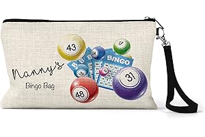 UNIQUEPGIFTS Nanny Bingo Bag, Mothers Day or Birthday Gifts for Nan, Linen Pen Case, Bingo Dabbers Pouch, Game Essentials Accessories with Strap, 15 x 24 cm (Nanny)
