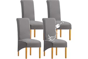 SHENGYIJING 1/2/4/6 Uds. Cubierta de Silla XL Resistente al Agua elástica de látex de Diamante para Comedor, Cubierta de Silla de Comedor Grande de Respaldo Alto de Spandex(Hellgrau,Juego de 4)